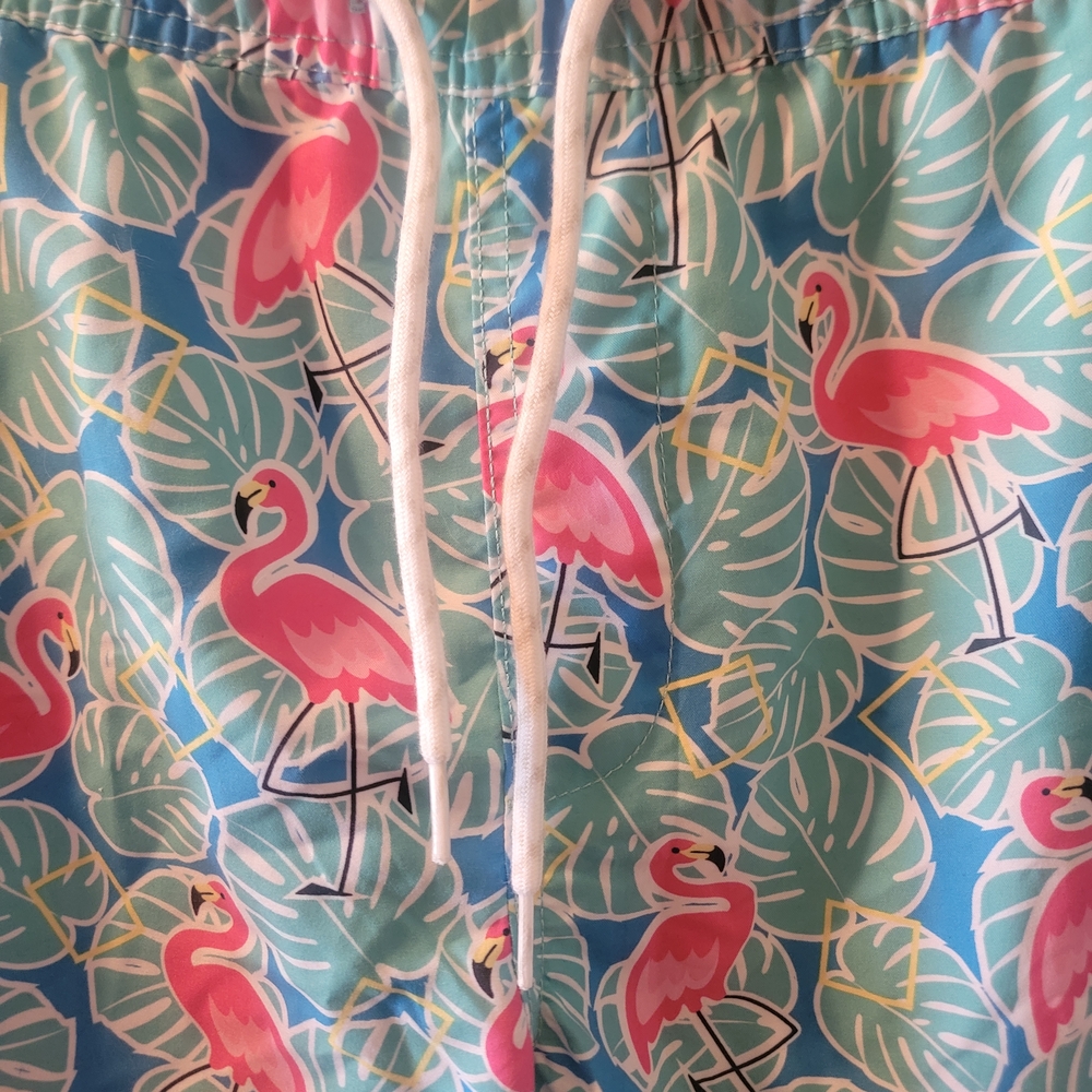 Tropical Flamingo Print Swim Trunks - Picture 2 of 6